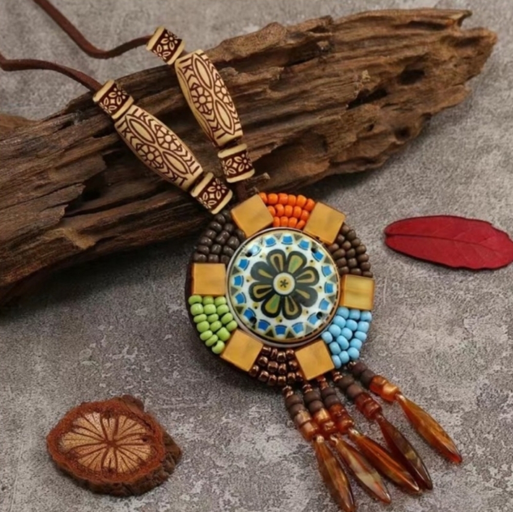 Boho Multicolor Beaded Pendant Necklace - Women's Fashion Jewelry